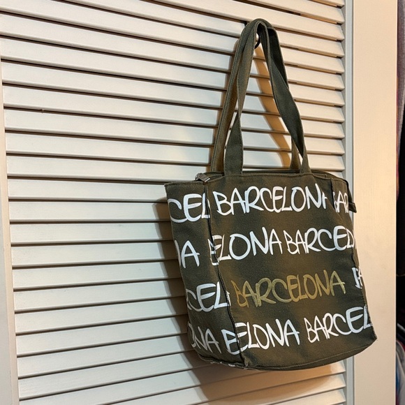 Robin Ruth Barcelona Tote Bag Small Canvas Zipper Closure Olive Green - Picture 3 of 13